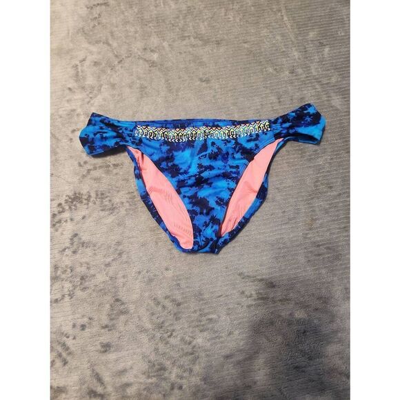 Victoria's Secret Pink Swim M Scoop Bikini Bottom Blue Tie Dye - Picture 1 of 3